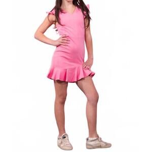 NEW MISS BEHAVE GIRLS fiona v neck ruffle dress in pink